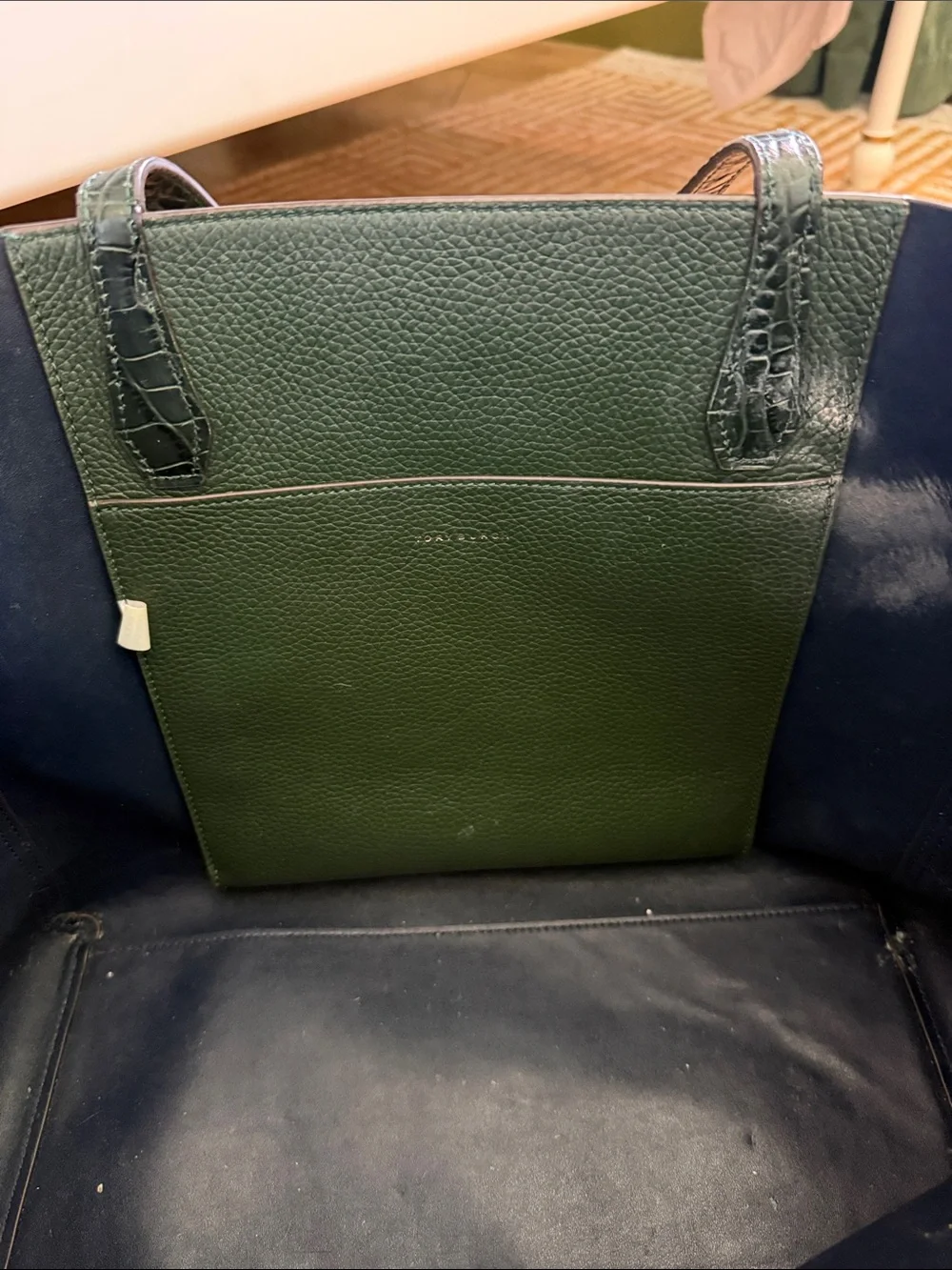 Tory Burch Green Leather Tote Bag Purse